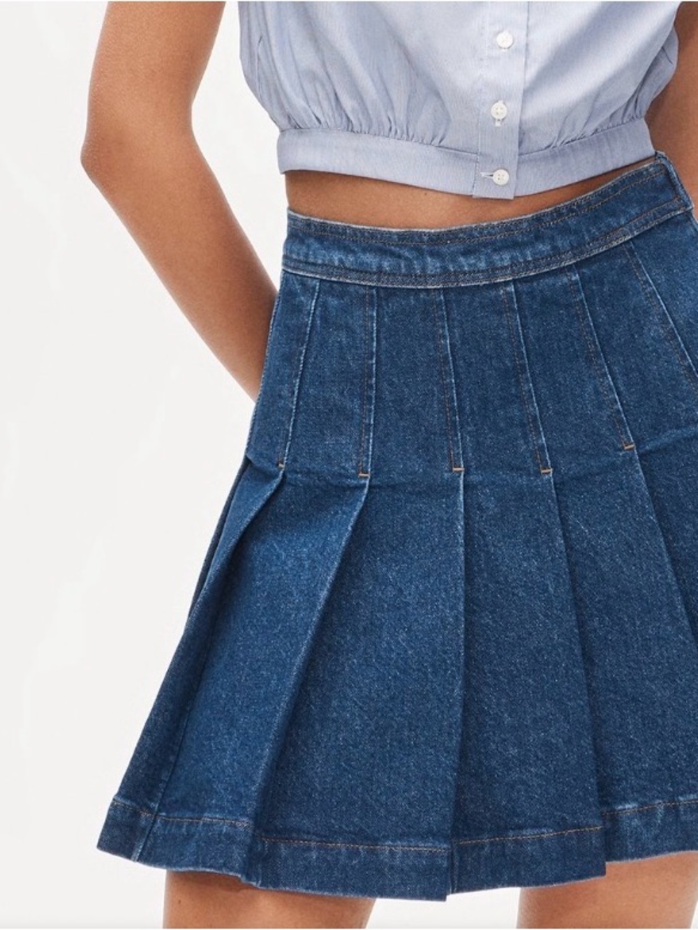 J Crew Pleated Denim Mini Skirt NWOT River Wash 12